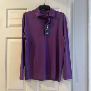 Walter Hagen Men's Long Sleeve Stripe Polo Purple Size S Golf Activewear